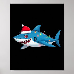 Poster Santa Jaws Shark Christmas Lights Merry Sharkmas X