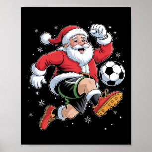 Poster Santa Jouant au Football Noël Garçons Hommes Enfan