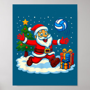 Poster Santa jouant au volley Père Noël arbre de Noël Xma