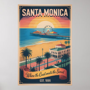 Poster Santa Monica Californie Vintage Voyage Rétro