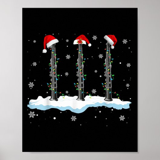 Poster Santa Oboe Christmas Lights Funny Oboe Lover (Devant)