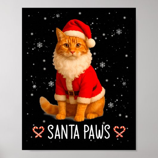 Poster Santa Paws Drôle Chat Tabby Orange Noël Vacances (Devant)