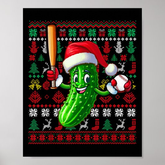 Poster Santa Pickle Playing Baseball Xmas Player Vegan Sw (Devant)