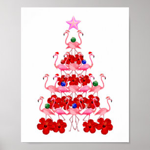 Poster Santa Pink Flamingo Christmas Tree