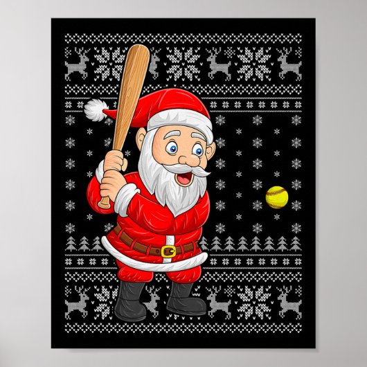 Poster Santa Playing Baseball Softball Ugly Christmas Swe (Devant)