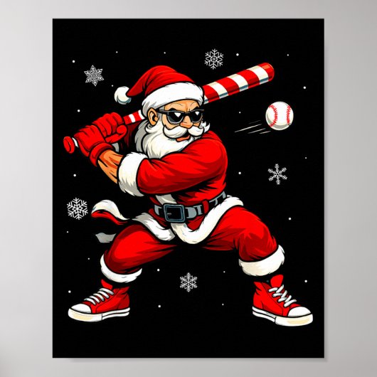 Poster Santa Playing Baseball Xmas Funny Christmas Baseba (Devant)