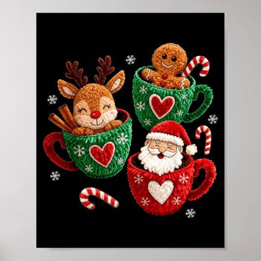 Poster Santa Reindeer Gingerbread Faux Yarn Christmas  (Devant)
