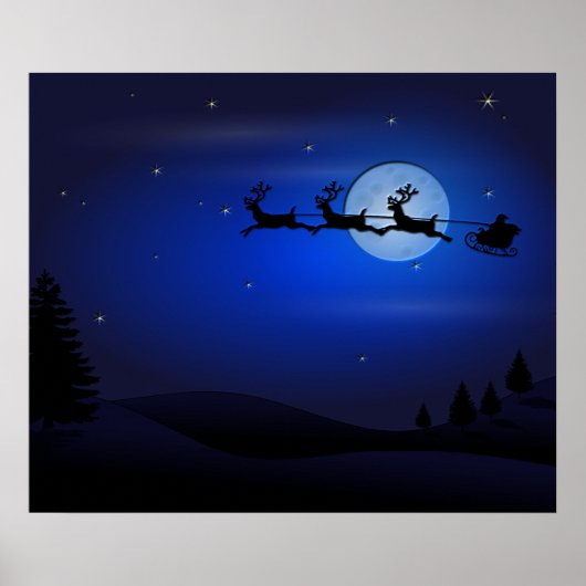 Poster Santa Reindeer Over Moon (Devant)