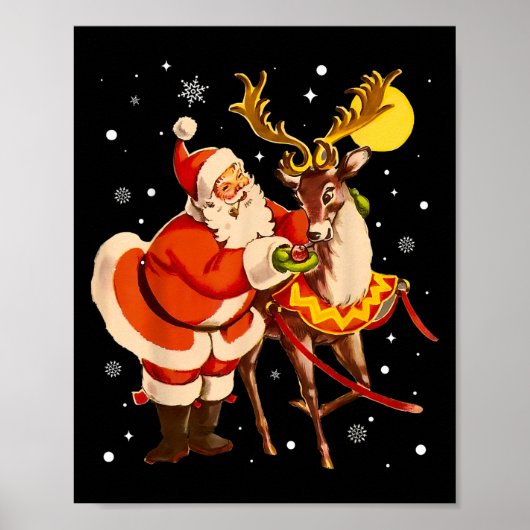 Poster Santa Reindeer Retro 1950s Vintage Christmas Women (Devant)