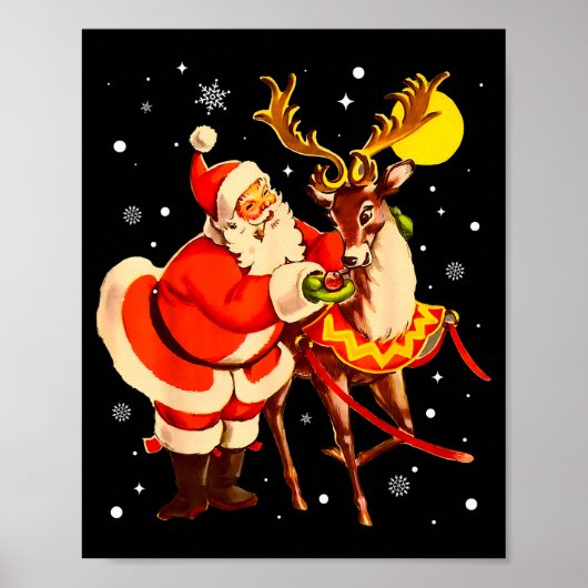 Poster Santa Reindeer Retro 1950s Vintage Christmas Women (Devant)