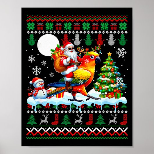 Poster Santa Riding Reindeer Sun Conure Sweater Xmas Tree (Devant)