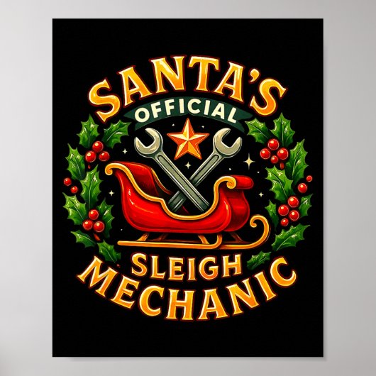 Poster Santa’s Sleigh Mechanic Funny Christmas Design (Devant)