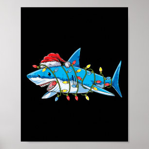 Poster Santa Shark Christmas Lights Sharkma Tree Xmas Bo