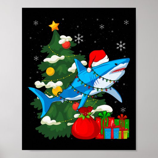 Poster Santa Shark Christmas Lights Sharkma Tree Xmas Bo (Devant)