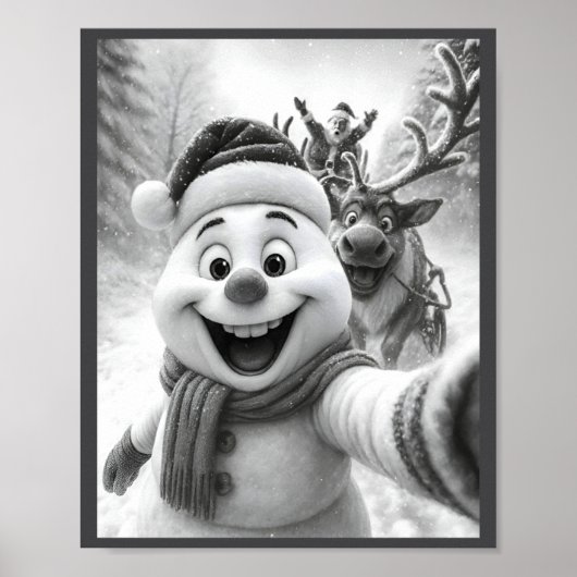 Poster Santa Snowman Reindeer Taking A Selfie Photo Chris (Devant)