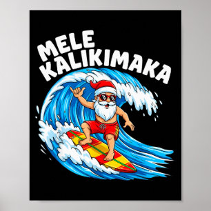 Poster Santa surfant Mele Kalikimaka Noël hawaïen 