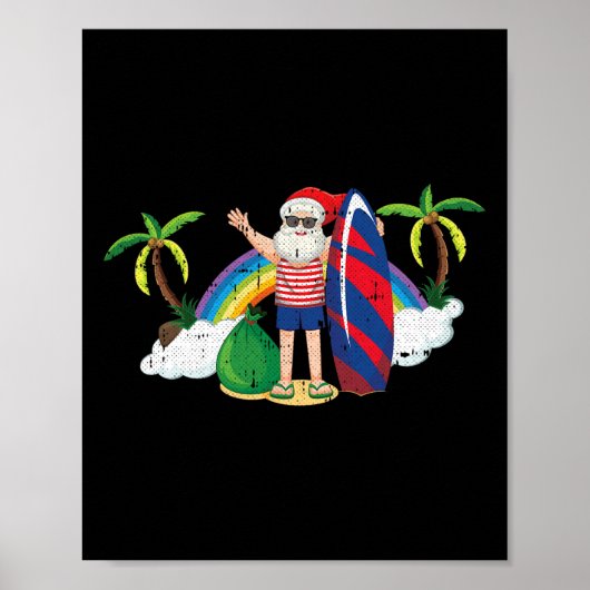 Poster Santa Surfing Christmas In July Summer Tropical Be (Devant)