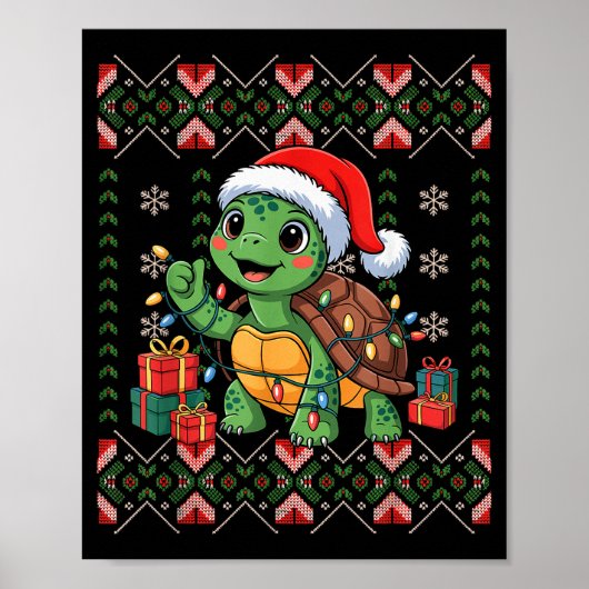 Poster Santa Turtle Christmas Ugly Sweater Funny Holiday  (Devant)