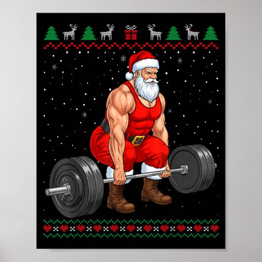 Poster Santa Weightlifting Christmas Deadlift Gym Ugly Sw (Devant)