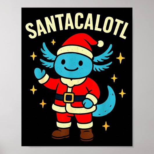 Poster Santacalotl Santa Claus Cute Blue Axolotl New Year (Devant)
