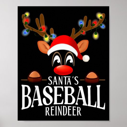 Poster Santa's Baseball Reindeer Funny Xmas Matching Pjs  (Devant)
