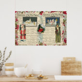 Poster Santas de Noël Vintage, Enfants, Notes musicales (Cuisine)