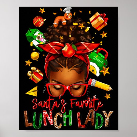 Poster Santa's Favorite Lunch Lady Afro Messy Bun Woman C (Devant)