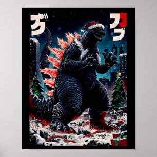 Poster Santazilla Monstre Japonais Kaiju Dinosaure Noël