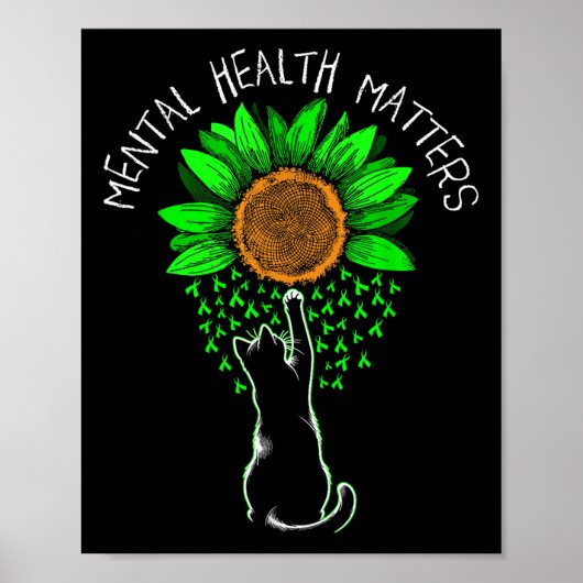 Poster Santé mentale S Chat Sensibilisation Fleur Femmes (Devant)