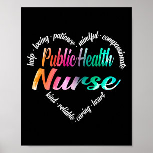 Poster Santé publique Infirmière Coeur Mot Nuage Aquarell
