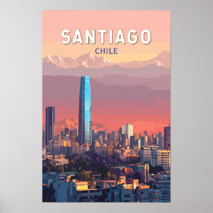 Poster Santiago Chili Illustration Voyage Art Rétro