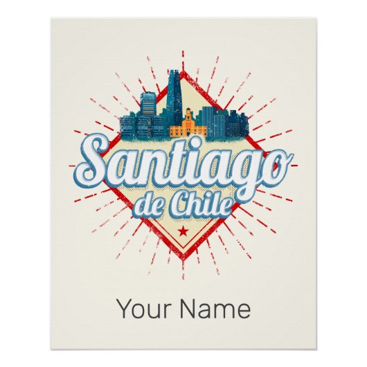 Poster Santiago de Chile City Vacances Rétro Skyline (Devant)