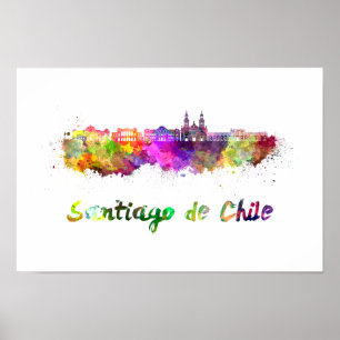 Poster Santiago du Chili V2 skyline in watercolor