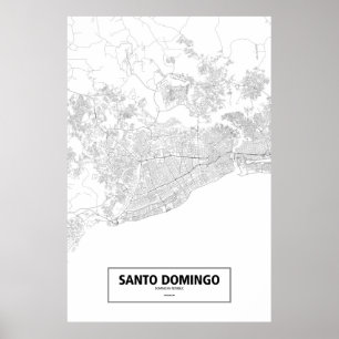 Poster Santo Domingo, République Dominicaine (noir sur bl