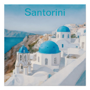 Poster Santorin, Grèce, avec des dômes bleus