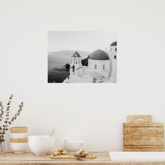 Poster Santorin Grèce Iconic Domed Churches Vue sur la me (Cuisine)