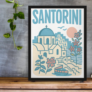Poster Santorin Grèce Illustration de Voyage Minimaliste