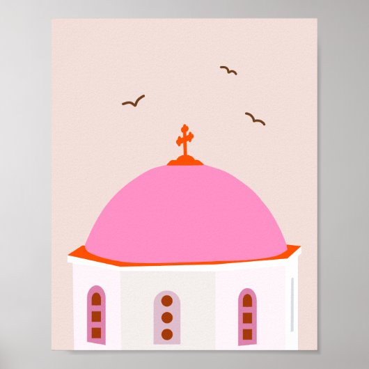 Poster Santorin Grèce Rose Et Orange (Devant)