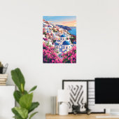 Poster Santorin Oia Grèce Coucher de soleil Murale Côtièr (Bureau à domicile)