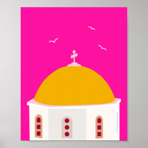 Poster Santorin Travel Grèce Rose Chaud Et Jaune