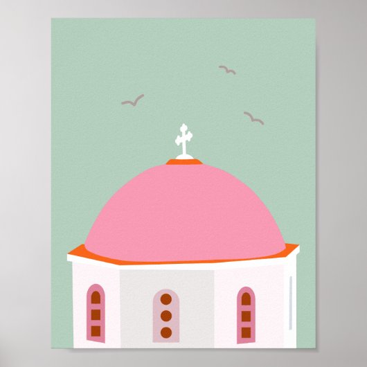Poster Santorin Voyage Grèce Rose Et Vert (Devant)
