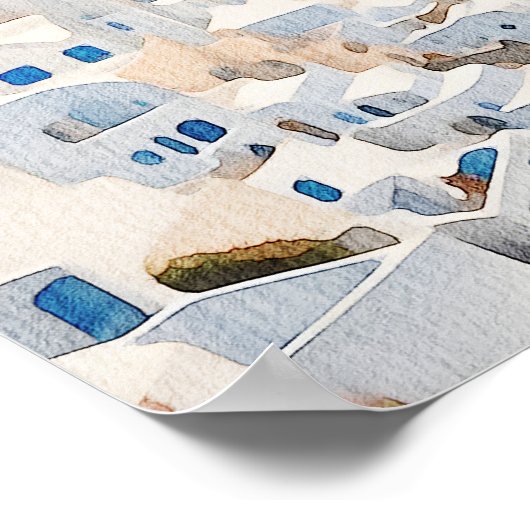 Poster SANTORINI GRÈCE Destination Mariage Bienvenue (Coin)