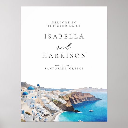 Poster SANTORINI GRÈCE Destination Mariage Bienvenue (Devant)