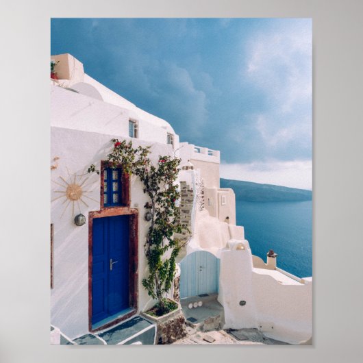 Poster Santorini Grèce - porte bleue à santorini grèce (Devant)