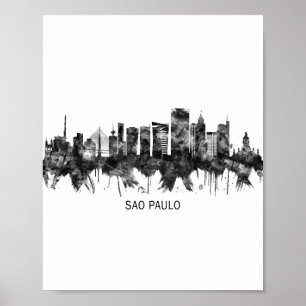 Poster Sao Paulo Brésil Skyline BW