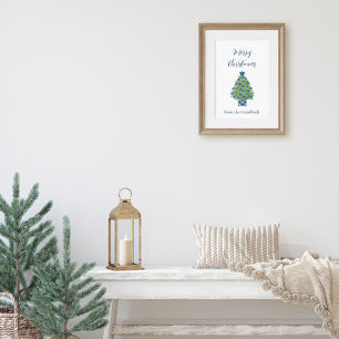 Poster Sapin de Noël bleu et blanc de style Chinois