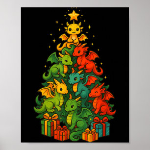 Poster Sapin de Noël Dragon Drôle Dragon Noël
