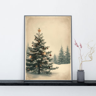 Poster Sapin de Noël Élégant dans un Paysage Enneigé