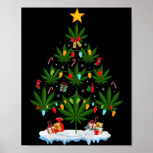 Poster Sapin de Noël en feuille Herbe Fumeur Noël Premium (Devant)