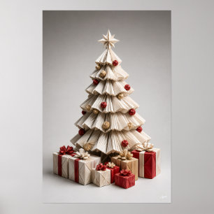 Poster Sapin de Noël en origami avec des cadeaux